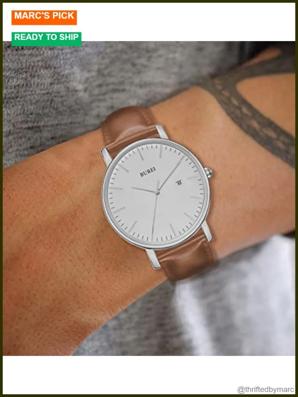 Ultra Thin Minimalist Men Watch, Leather Band, Water Resistant, Business Casual